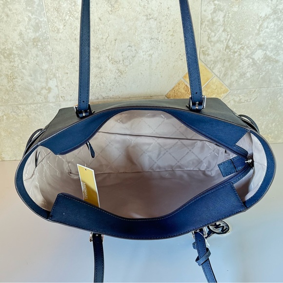 Michael Kors Gilly Large Drawstring Tote Shoulder Bag Dark Navy/Silver - Picture 10 of 12